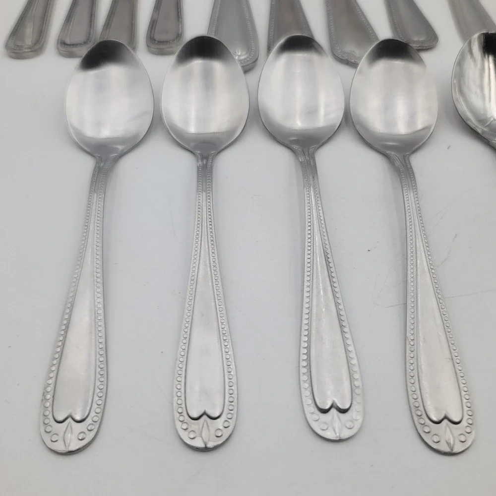 23 Pc Mixed Flatware Lot Stainless Steel Beaded Border Knives Forks Spoons